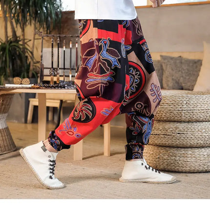Pantaloni Harem da Uomo 2026 Stile Retrò con Stampa, Pantaloni Jogger Larghi e Comodi con Cavallo Ribassato, Stile Nepal Oversize, Pantaloni Casual da Uomo con Cavallo Ribassato