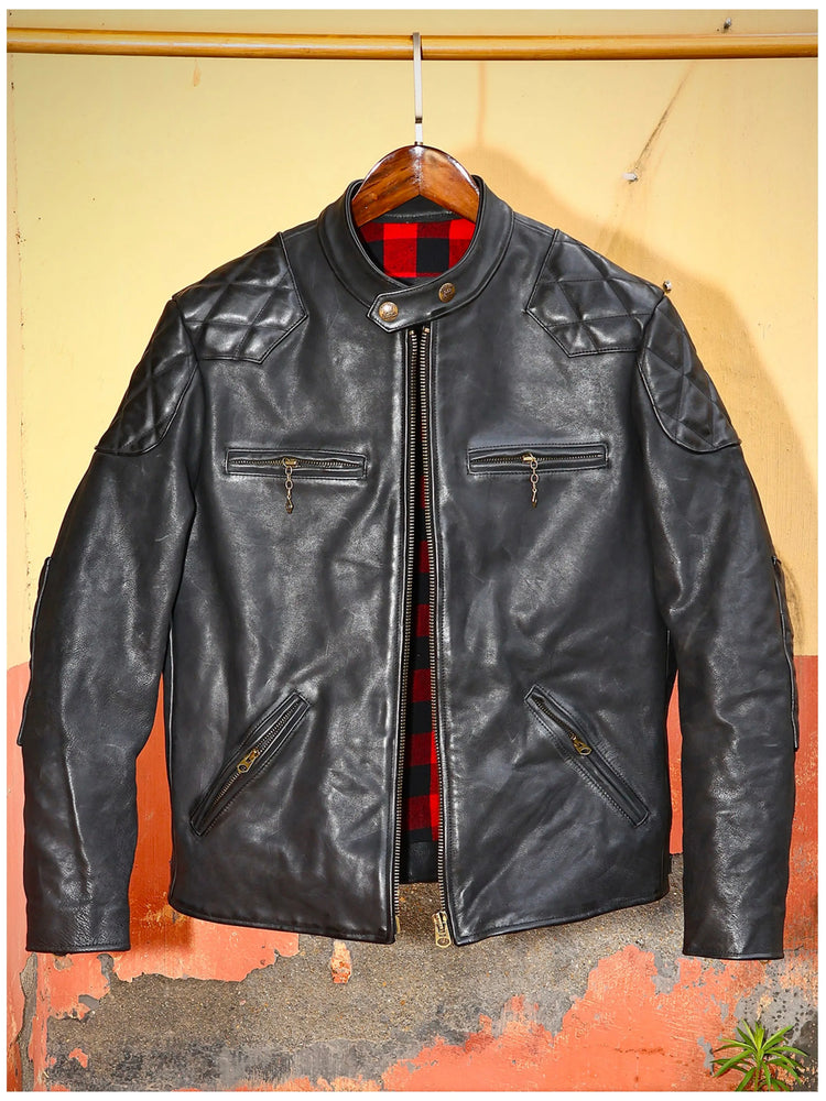 Genuine Leather Jacket Men Black Biker Coat Warm Windproof Snap Collar Zip Pockets Vintage Motorcycle Jacket Autumn Winter