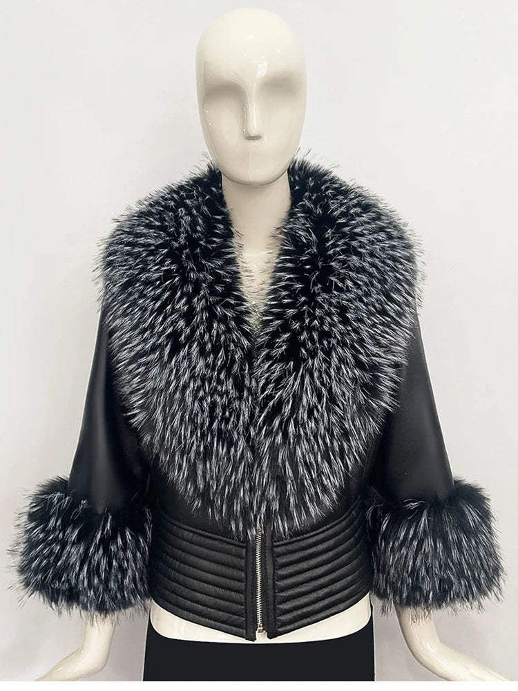 ZADORIN Luxury Winter Faux Raccoon Fur Coat Woman Short Faux Sheepskin Leather Jacket Warm Fur Lined Elegant Woman Clothes Tops