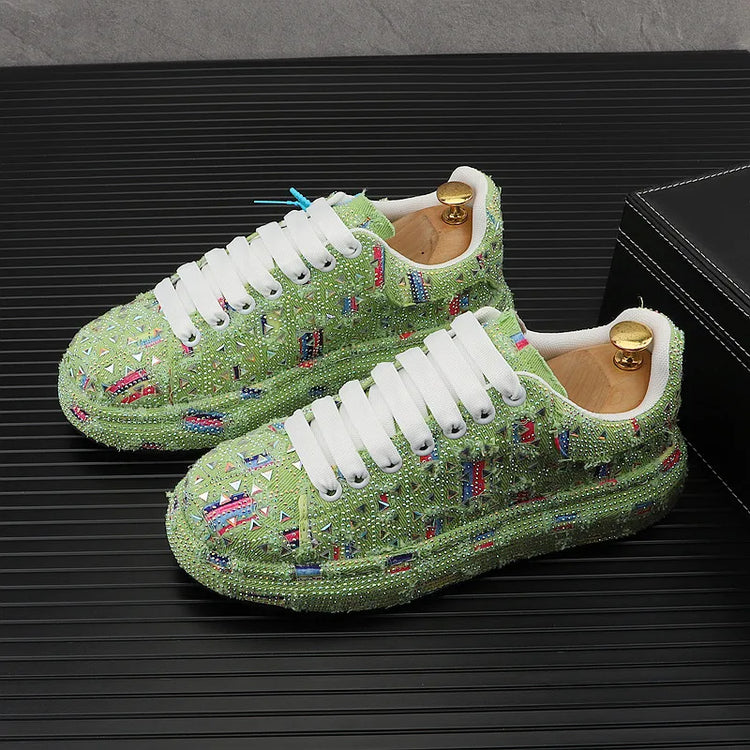 Hot Sale Rhinestone Canvas Shoes Mens Casual Skate Shoes Fashion Street Hip Hop Canvas Sneakers Men Platform Vulcanized Shoes