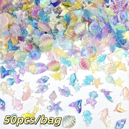 Ocean Starfish Shell Nail Charms Golden Silver Metal Nail Art Decoration 3D Nail Rivet Metallic Slice DIY Manicure Nail PartsY2K