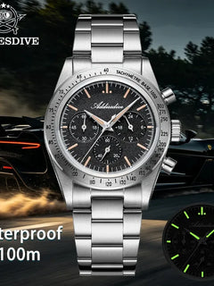 ADDIESDIVE Vintage Racing Chronograph Watch for Men Japanese Quartz Stainless Steel Tachymeter Sports Watch 100M Waterproof