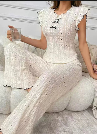 Nuovo set pigiama da donna con trama in pizzo di fascia alta, primavera ed estate, stile europeo e americano