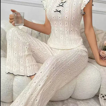 Nuovo set pigiama da donna con trama in pizzo di fascia alta, primavera ed estate, stile europeo e americano
