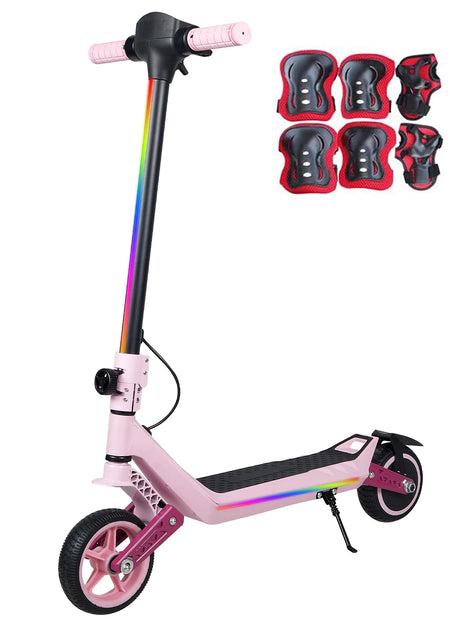 Monopattino elettrico leggero per bambini con luci, autonomia massima di 15/7/6 km, 2/3 modalità (8-16 km/h), per bambini dai 6 ai 14 anni, monopattino elettrico pieghevole da 6,5 pollici con 3 livelli di illuminazione