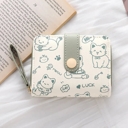 2026Cute Cat Wallets for Women Card Holder Small Purses with Zip Coin Pocket High Quality Square Hand Bags PlatiNum