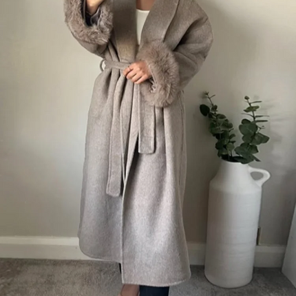 Elegant Lace Up Woolen Short Coat Solid Loose Lapel Furry Long Sleeve Belt Waist Jacket 2026 Spring Autumn Lady Chic Cardigan