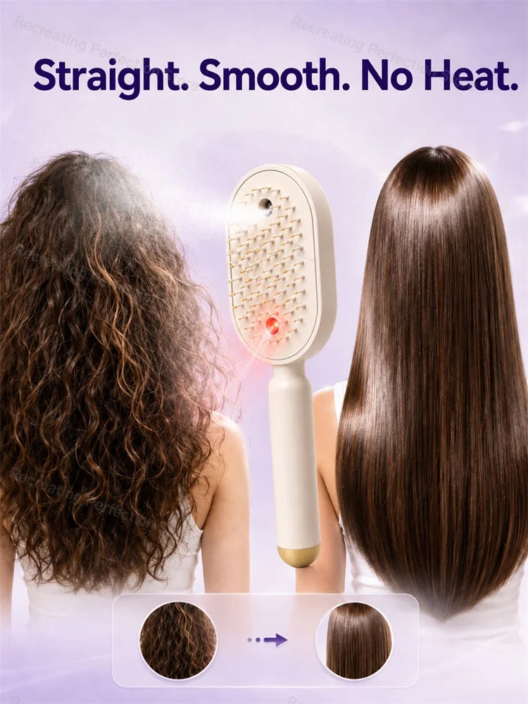 Electric Hair Straightening Brush – No Heat Spray, Red Light Therapy, Scalp Massage, Smooth, Wireless, Lightweight for Unisex