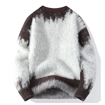 Autumn Winter Men's Casual Warm Fake mink fur Retro Knitted Sweater Round Neck Knitting Pullover Sweater