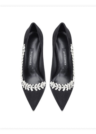 Scarpe da donna di lusso 2024 nuove pompe da donna in cristallo nero scamosciato scarpe a punta con strass tacchi alti moda Stiletto luxury Party Wo platinumshop