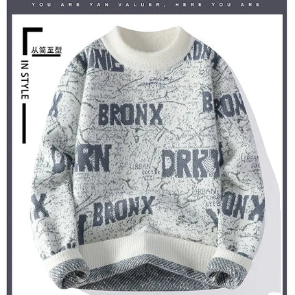 Autumn Winter Men's New Letter Sweater, High-quality Men's Brand Pullover, Warm Knit Tops High Street Trend Base Shirt