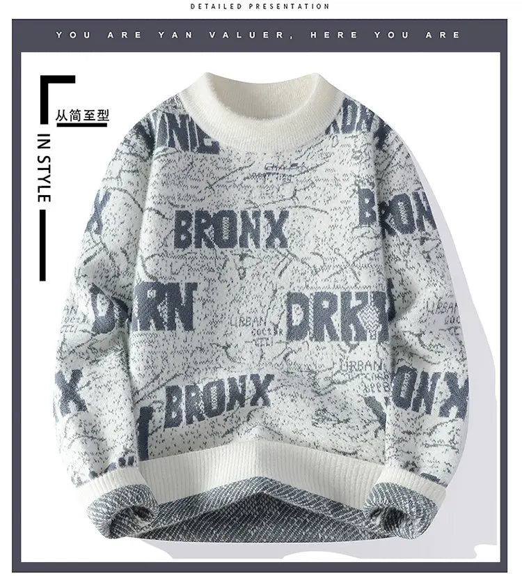 Autumn Winter Men's New Letter Sweater, High-quality Men's Brand Pullover, Warm Knit Tops High Street Trend Base Shirt