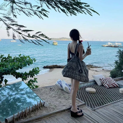 Grande borsa tote in tessuto stampato, manici lunghi, borsa capiente per lo shopping quotidiano e viaggi casual