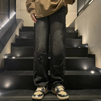 Jeans da Uomo Stile Hip-Hop Americano Taglia Asiatica, Pantaloni Larghi a Gamba Dritta di Tendenza Streetwear