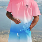 Pantaloncini a maniche corte da uomo con stampa sfumata Set Set di moda da uomo hawaiano T-shirt casual da uomo estiva Pantaloncini da uomo da spiaggia all'aperto