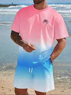 Pantaloncini a maniche corte da uomo con stampa sfumata Set Set di moda da uomo hawaiano T-shirt casual da uomo estiva Pantaloncini da uomo da spiaggia all'aperto