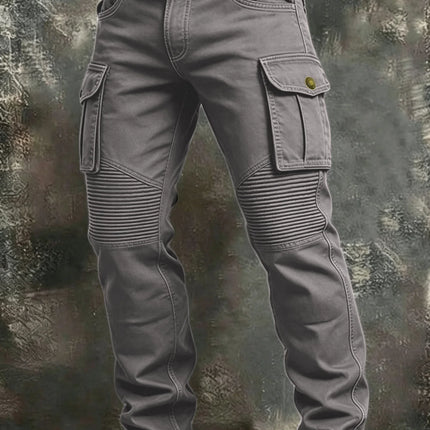 Men 100% Cotton Tactical Cargo Pants Multi‑Pocket Spliced Striped Trousers Spring Autumn Casual Outdoor Long Pants For Male