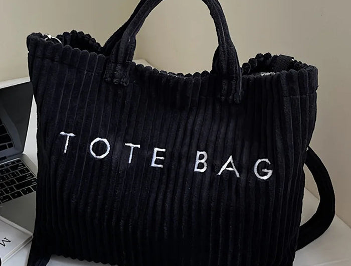 Large Capacity Striped Velvet Handbag Shoulder Bag for Woman Handbags Crossbody Bags, Versatile Letter Corduroy Women's Tote Bag PlatiNum