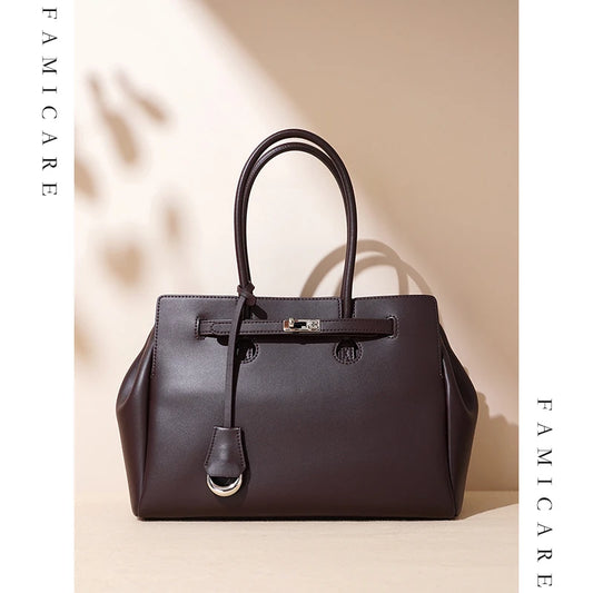2025 New Split Leather Spacious Tote Bag Business Briefcase Shoulder Handheld Pack Women Commuting Versatile Chic Unique Handbag