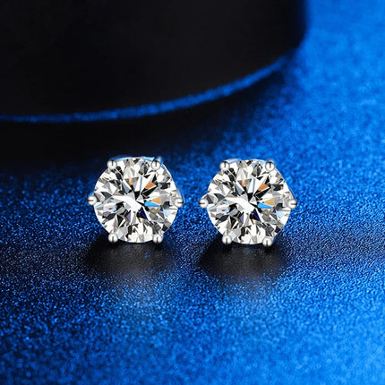 100% 925 sterling silver GRA Certified 0.3-3CT real Moissanite D color VVS1 six-jaw stud earrings Women Wedding Band Jewelry PlatiNum