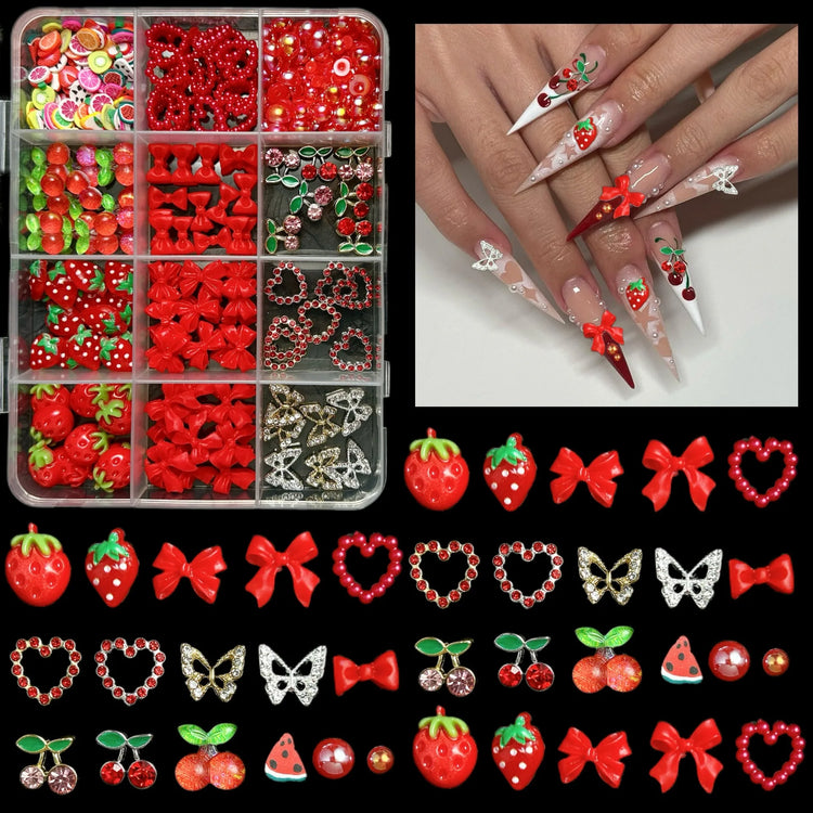 1 Box Pink White Series Bow Heart Nail Charms 3D Arcylic Nail Art Decorations Pearl 5-petal Flower Jewelry Manicure Accessories*