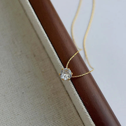 ANENJERY 316L Stainless Steel Zircon Thin Clavicle Chain Necklace for Women Festive Party Jewelry Wholesale PlatiNum