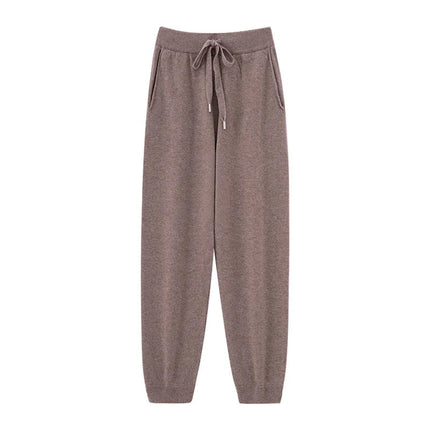 2024 Autumn And Winter New 100% Pure Wool Flat Small Foot Pants Women Loose High Waist Lean Knitted Cashmere Bunched Foot Pants PlatiNum