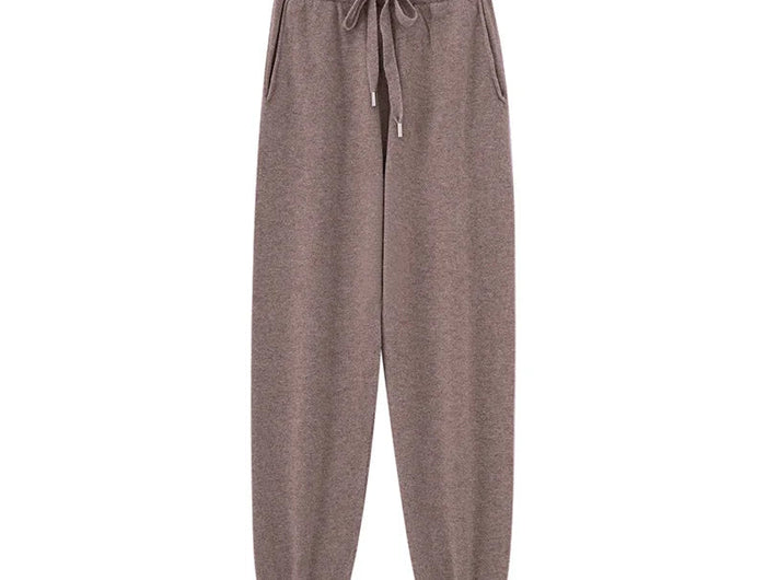2024 Autumn And Winter New 100% Pure Wool Flat Small Foot Pants Women Loose High Waist Lean Knitted Cashmere Bunched Foot Pants PlatiNum