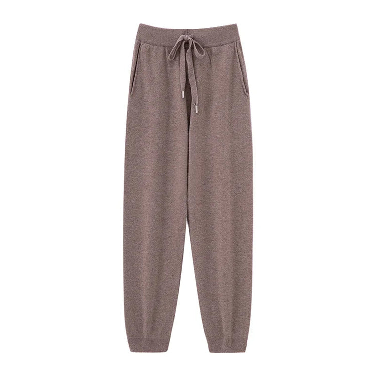 2024 Autumn And Winter New 100% Pure Wool Flat Small Foot Pants Women Loose High Waist Lean Knitted Cashmere Bunched Foot Pants PlatiNum