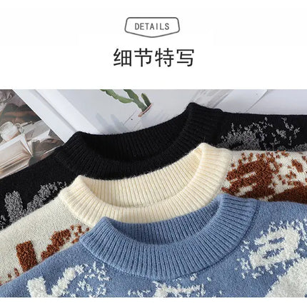 Autumn Winter Men Knitted Sweater Panda Printing Casual Round Neck Pullovers Sweater Designer Quality Men Clothing Jumper