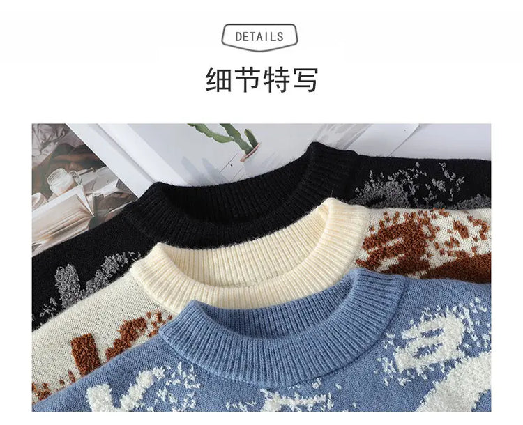 Autumn Winter Men Knitted Sweater Panda Printing Casual Round Neck Pullovers Sweater Designer Quality Men Clothing Jumper