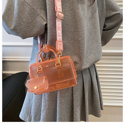 2025 Transparent PVC Beach Bag, Korean Style, Fresh and Sweet Silicone Shoulder Bag, Medium Size with Zipper Closure