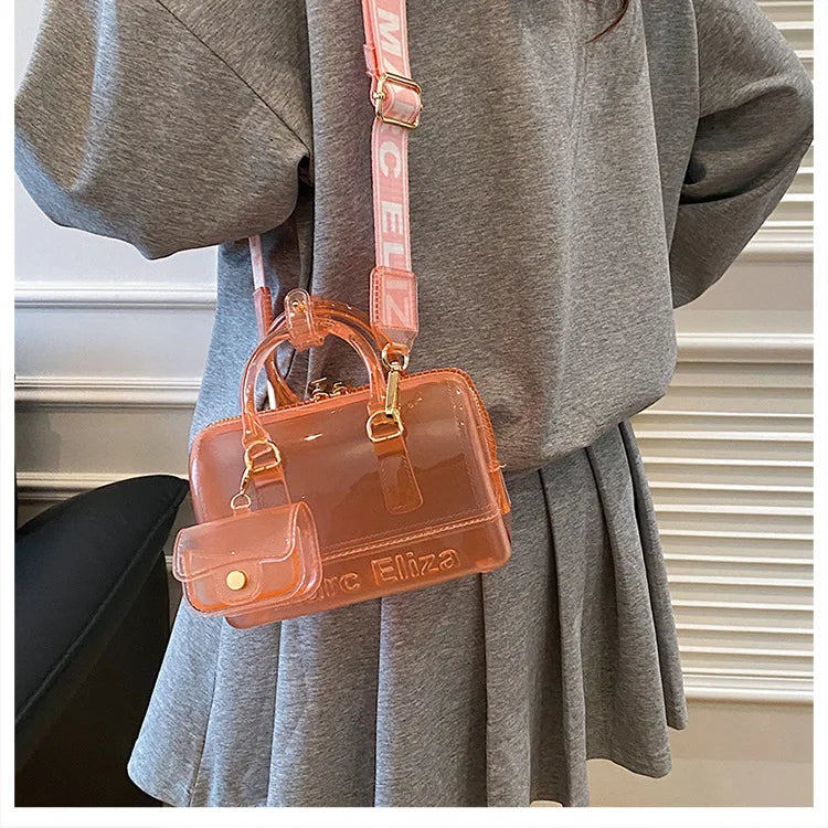 Borsa da Spiaggia in PVC Trasparente 2025, Stile Coreano, Borsa a Tracolla Fresca e Dolce in Silicone, Misura Media con Chiusura a Cerniera