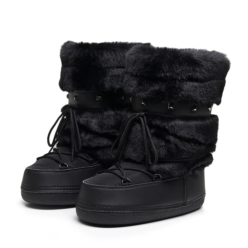 Women's Furry Boots New Warm Skiing Winter Boots Women Space Boots Trendy Ladies Winter Shoes Non-slip Girls Snow Boots