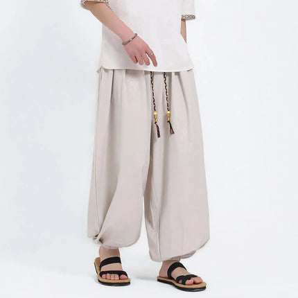 Pantaloni Estivi da Uomo Stile Cinese in Seta Ghiaccio con Motivo Drago Ukiyo-e, Comodi e Trendy, Pantaloni Casual Oversize da Uomo