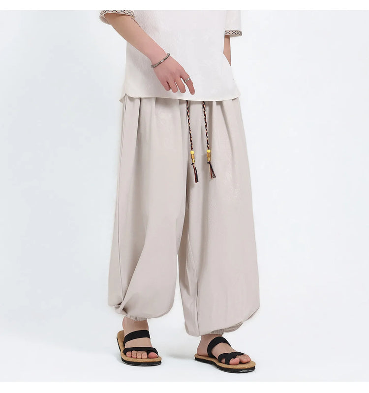 Pantaloni Estivi da Uomo Stile Cinese in Seta Ghiaccio con Motivo Drago Ukiyo-e, Comodi e Trendy, Pantaloni Casual Oversize da Uomo