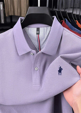 Polo à manches longues de marque haut de gamme 100 % coton, nouveau t-shirt décontracté à revers pour homme d'affaires, confort de luxe avec broderie Paul poney