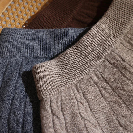 35% Cashmere & 65% Wool Women's Solid - Color Twisted Knit Umbrella Mini Skirt, Retro & Gentle PlatiNum
