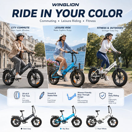 WINGLION EB-FF2.0 Bicicletta Elettrica Pieghevole da Donna, Motore 750W, Batteria 48V 15Ah, Autonomia 100KM, Velocità 40KM/H, Pneumatici Fat 4.0 da 20 Pollici, E-bike Pieghevole per Tutti i Terreni