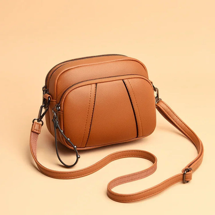 Solid Color Fashionable Rivet Zipper Women's Mobile Phone Bag Simple Soft Leather Shoulder Crossbody Small Square Bag Handbag PlatiNum