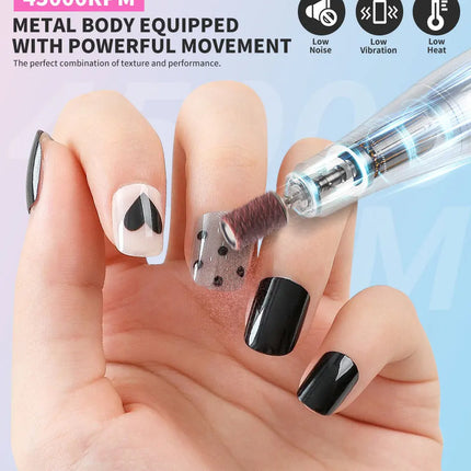 LIMEGIRL Portable Electric Nail Drill File 45000 RPM Rechargeable Electric Nail File Machine Kit for Acrylic Gel Nails Polishing Removing