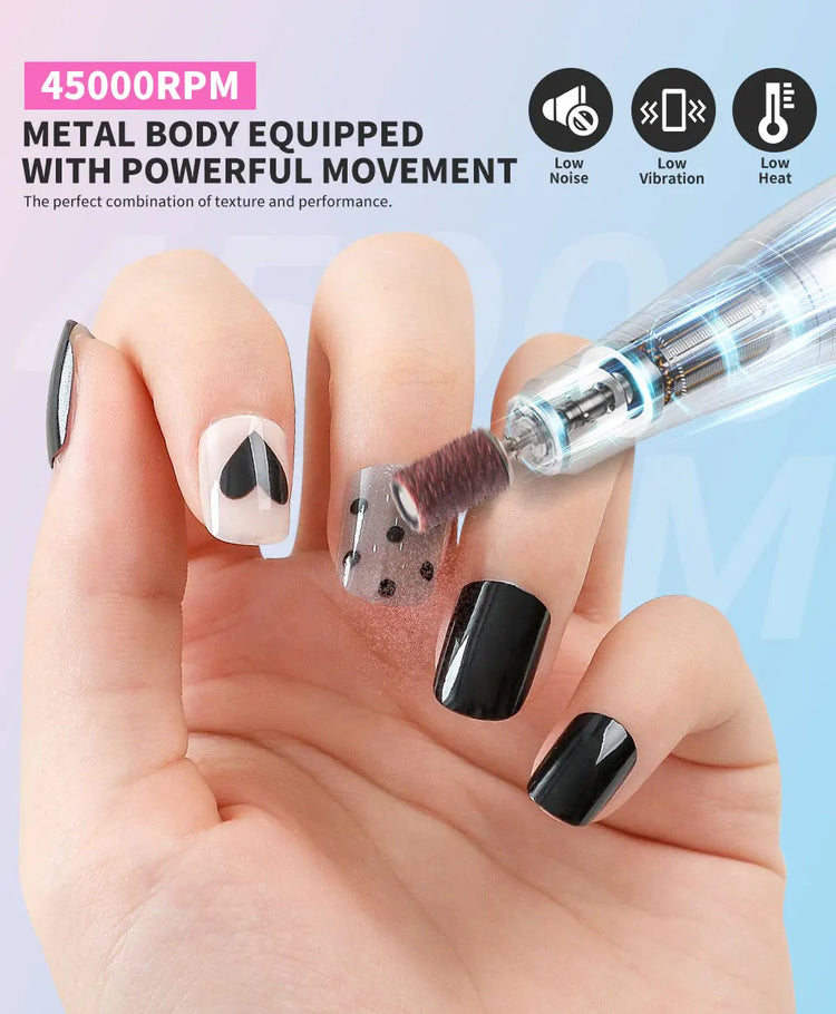 LIMEGIRL Portable Electric Nail Drill File 45000 RPM Rechargeable Electric Nail File Machine Kit for Acrylic Gel Nails Polishing Removing