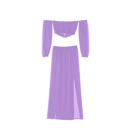 Copricostume Bikini da donna estivo tinta unita manica lunga con spalle scoperte gonne a vita alta con spacco 2 pezzi costume da bagno costume da bagno platinumshop