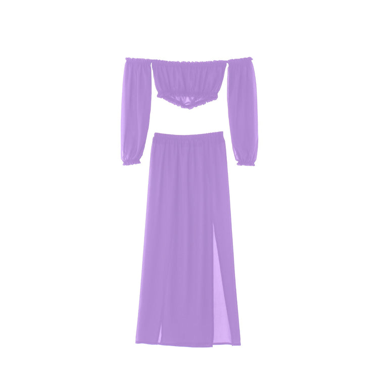 Copricostume Bikini da donna estivo tinta unita manica lunga con spalle scoperte gonne a vita alta con spacco 2 pezzi costume da bagno costume da bagno platinumshop