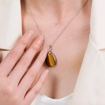 New Fashion Natural Stone Crystal Pendant Teardrop Simple Pendant Necklace Earrings Making Jewelry With Chain collar PlatiNum