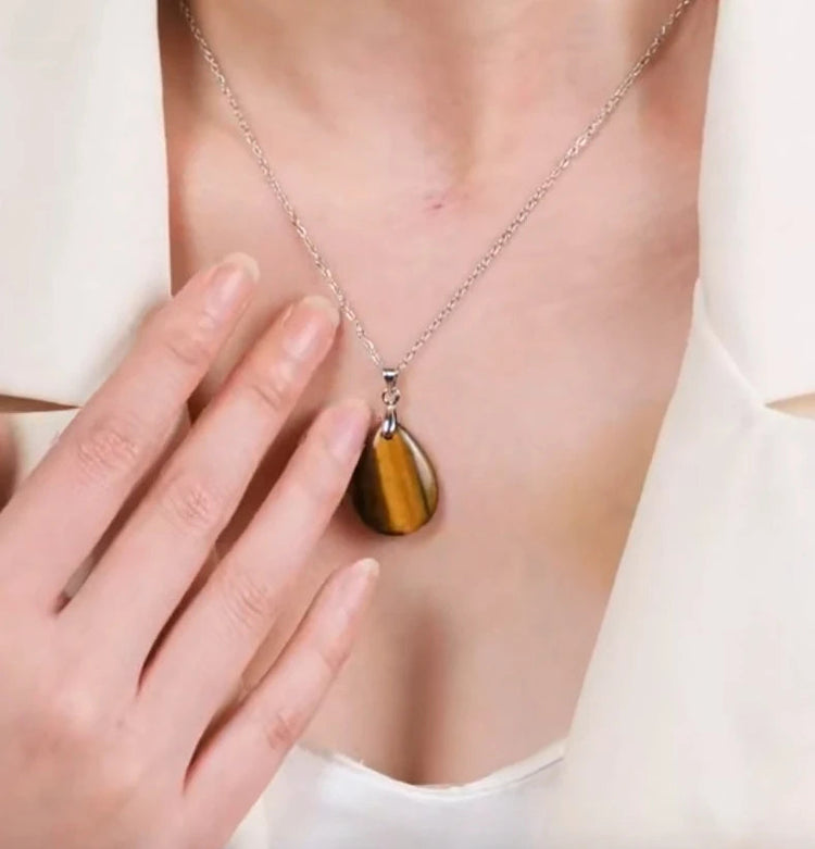 New Fashion Natural Stone Crystal Pendant Teardrop Simple Pendant Necklace Earrings Making Jewelry With Chain collar PlatiNum