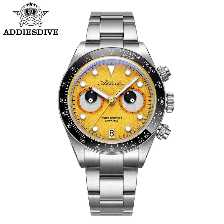 ADDIESDIVE Luxury Men's Watch AD2557 VK64 Quartz Chronograph 40mm Ceramic Bezel BGW9 Luminous 100M Waterproof Fashion Watch