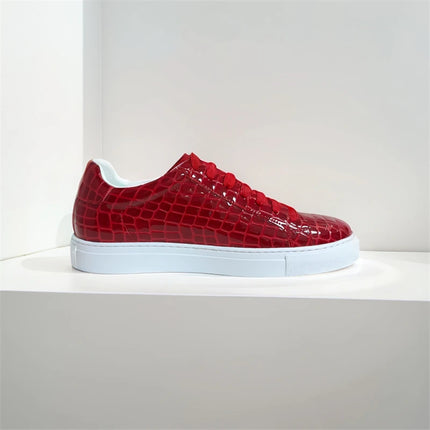 Leather Sneakers Men Calfskin Stone Pattern Casual Shoes Lace Up Flats Daily Footwear