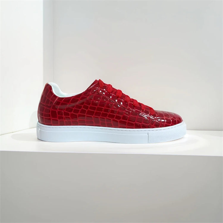 Leather Sneakers Men Calfskin Stone Pattern Casual Shoes Lace Up Flats Daily Footwear