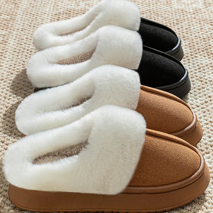 Winter Soft Fluffy Thick Soled Warm Slippers Women's Comfortable Living Room Fuzzy Lined Shoes Faux Suede Home Pantuflas Mujer